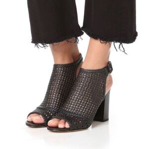 Sam Edelman Evie  Women's Black  Leather  Woven Caged Heels Shoes Size 8.5
